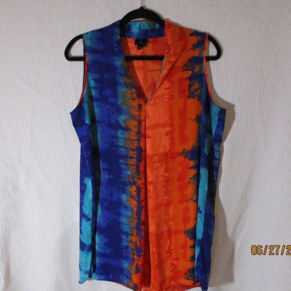 WORTHINGTON LARGE ORANGE, BLUE AND TURQ VNECK TOP